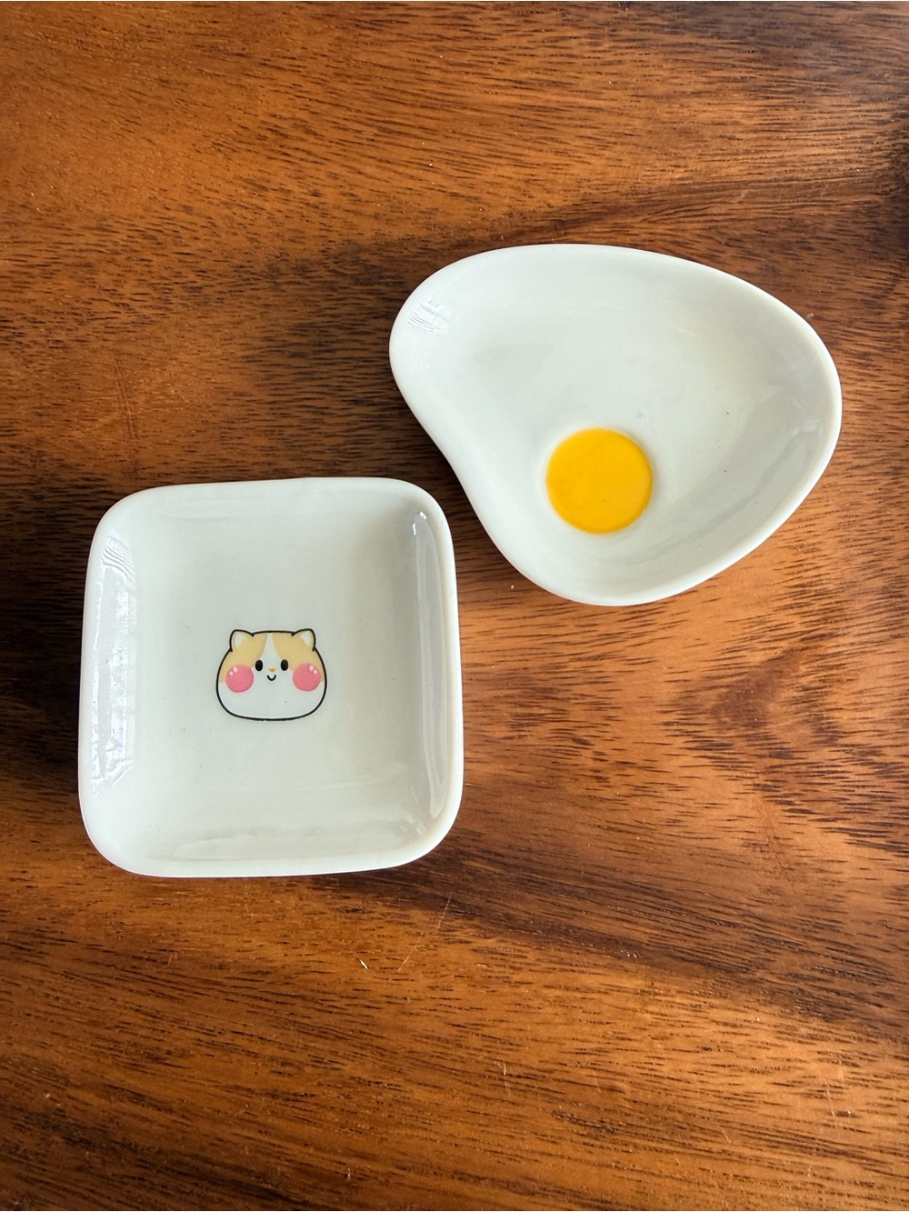 Kawaii Cat and Sunny Side Up Egg Mini Ceramic Trinket Dishes - Set of 2